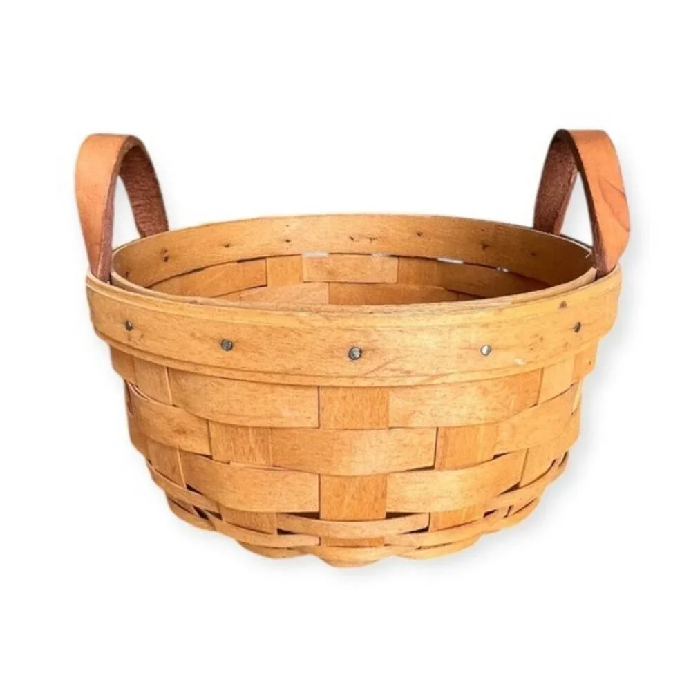 🌻Vintage Longaberger Button Basket 1997 Handwoven Maple Leather Handles